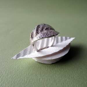 Corrugated leaf ring in sterling silver, Statement textured nature ring, Designer wrapped leaf birthday ring image 1