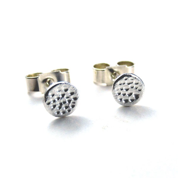 Tiny silver studs with hammered texture, Handmade designer small stud earrings, Minimalist round gift studs