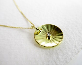 18ct yellow gold diamound pendant with chain, Solid 18k gold handmade necklace, Special birthday gift for her