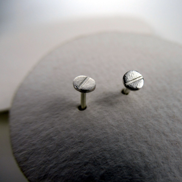 Tiny 3mm silver stud earrings with a straight line, Handmade round teeny post earrings, Affordable quality gift studs