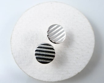 Tiny silver ear studs, Small round handmade corrugated dot studs, Designer textured studs for a gift