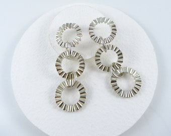Silver corrugated drop stud earrings, Handmade sparkle dangly earrings, Designer chunky chain studs
