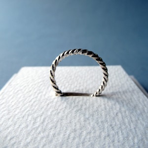 Stackable silver ring, Minimalist twisted square wire sterling silver thin band, Affordable gift for girls image 1