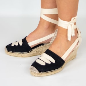 Espadrilles met sleehak en linten clearance