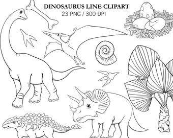 Dinosaur Black Line Clipart, Dinosaur clipart, Nursery Clipart, PNG, Dinosaur birthday party Decor, Dinosaur stickers, Dinosaur baby shower