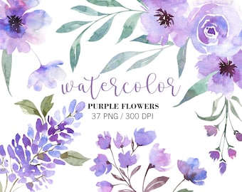Watercolor Purple Floral Clip, Flowers Clipart, Wedding Clipart, Bridal Graphics, Pink and Purple Flowers, Lilac Lavender, Violet floral PNG