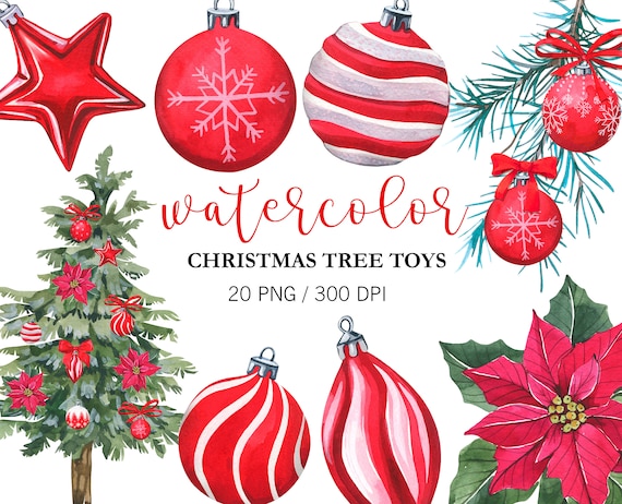 Christmas Tree Toys Clipart Christmas Decor Clipart Red - Etsy