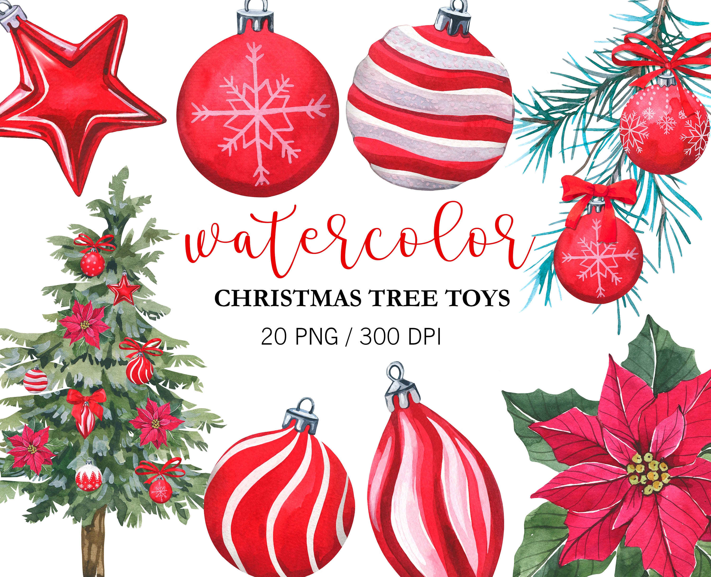 Christmas Tree Toys Clipart Christmas Decor Clipart Red - Etsy Israel