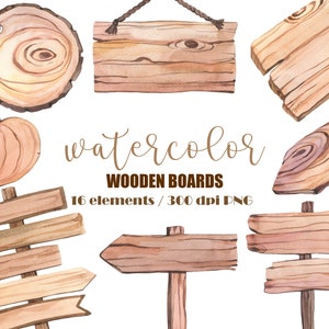 Aquarel houten planken clipart, plakjes hout, banners, tabletten, planken, bruiloft clipart, rustieke bruiloft, houten banner clipart, houten lijsten