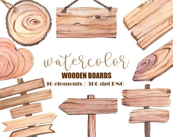Watercolor Wood Boards Clipart: Rustic Wedding Banners Digital Download