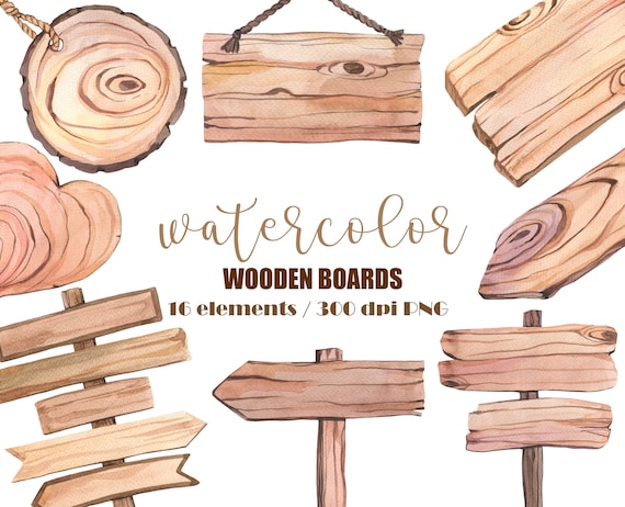 Watercolor Wood Boards Clipart: Rustic Wedding Banners Digital Download