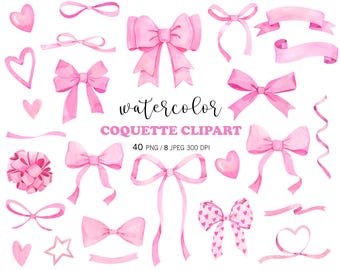 Lazo de cinta rosa coqueta en acuarela PNG, imágenes prediseñadas de lazo rosa para invitaciones de cumpleaños y baby shower, patrón sin costuras, papel digital coqueto