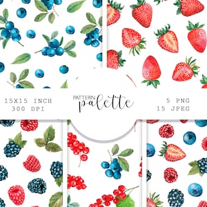 Watercolor berries seamless pattern, berry digital paper, strawberry, blackberry, blueberry pattern, raspberry, Kitchen Decor, Scrapbooking