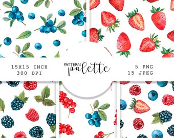 Watercolor berries seamless pattern, berry digital paper, strawberry, blackberry, blueberry pattern, raspberry, Kitchen Decor, Scrapbooking