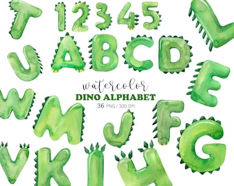 Dinosaur Alphabet PNG Bundle, Watercolor Dino Letters A-Z, Kids Name Clipart, Dino Birthday, Nursery Alphabet, Sublimation Ready