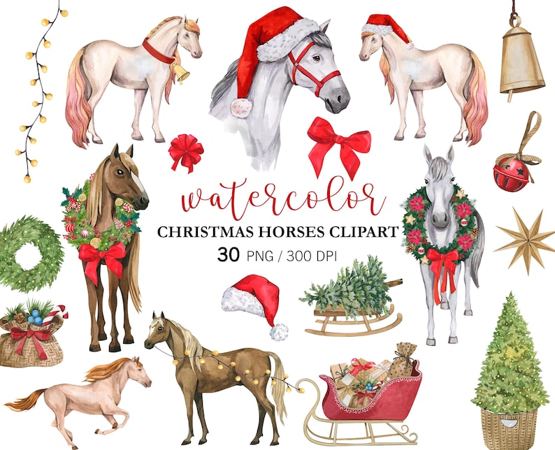 Watercolor Christmas Horse Clipart 2026 New Year Decor, Horse PNG ...