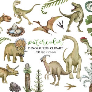 Dinosaur birthday party Decor, Watercolor Dinosaur Clipart PNG, Nursery Wall Art Clipart, Dinosaur stickers, Dinosaur baby shower Designs image 1