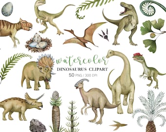 Dinosaur birthday party Decor, Watercolor Dinosaur Clipart PNG, Nursery Wall Art Clipart,  Dinosaur stickers, Dinosaur baby shower Designs