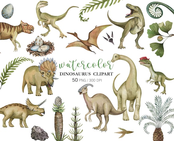 Dinosaur birthday party Decor, Watercolor Dinosaur Clipart PNG, Nursery Wall Art Clipart,  Dinosaur stickers, Dinosaur baby shower Designs