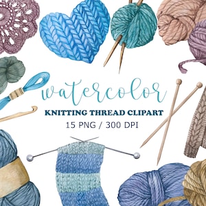 Aquarell Stricken Clipart, Handbemalte Häkelarbeit, Faden, Garn, Handarbeit. Winter gemütlich, Nähen Clipart, Winter Clipart, PNG