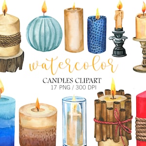 Aquarell Kerzen Clipart, Weihnachtsdekor, Weihnachtscliparts, PNG, Vintage Kerzen Clipart. Lichter Clipart, Aromatherapie, Winter Clipart