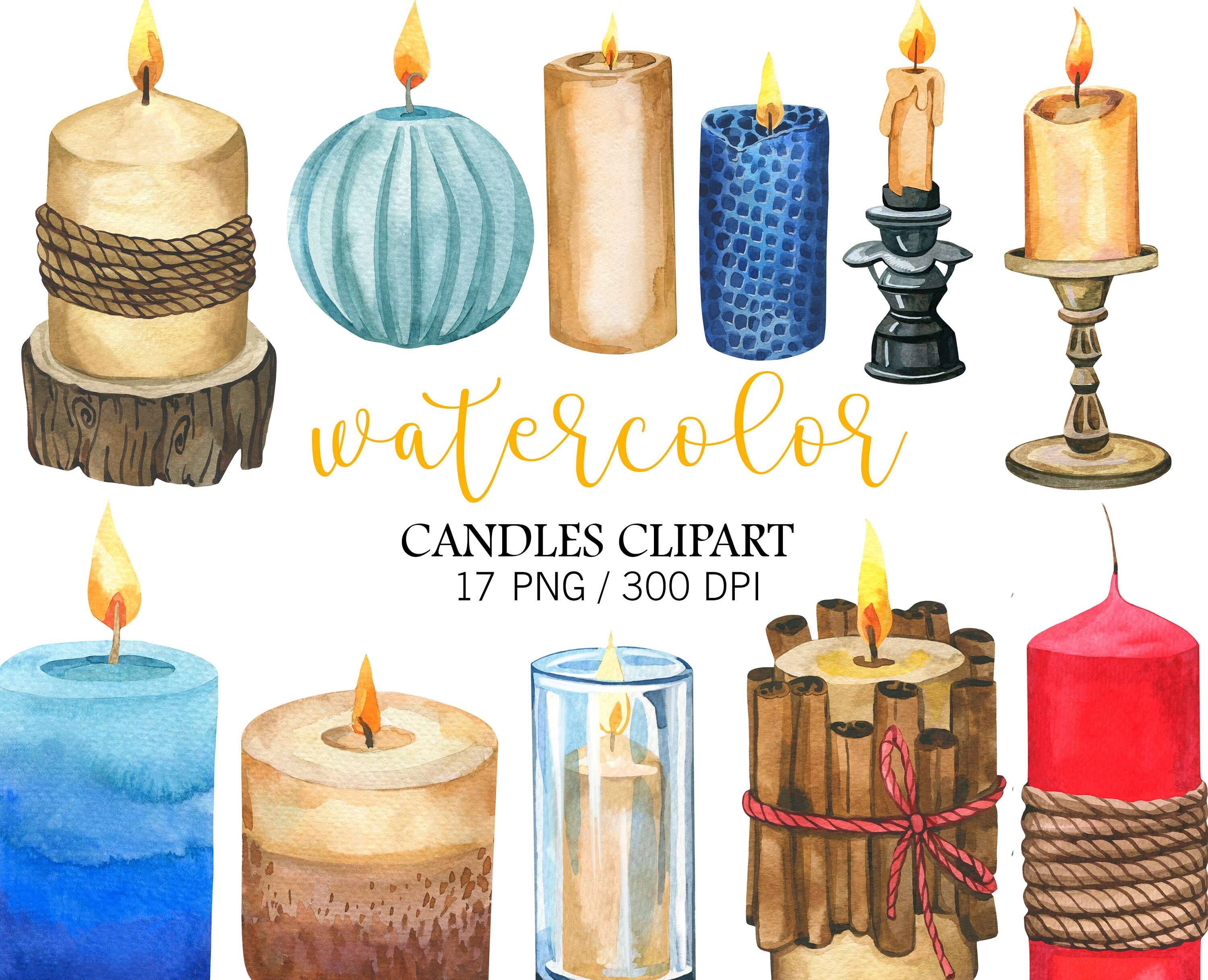 Watercolor Candles Clipart Christmas Decor Christmas Etsy