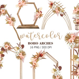 Boho Wedding Arch, Boho Flowers Decor, Watercolor Wedding Decor, Wedding Elements, Wedding Arch Watercolor Design, Boho Wedding Clipart, PNG