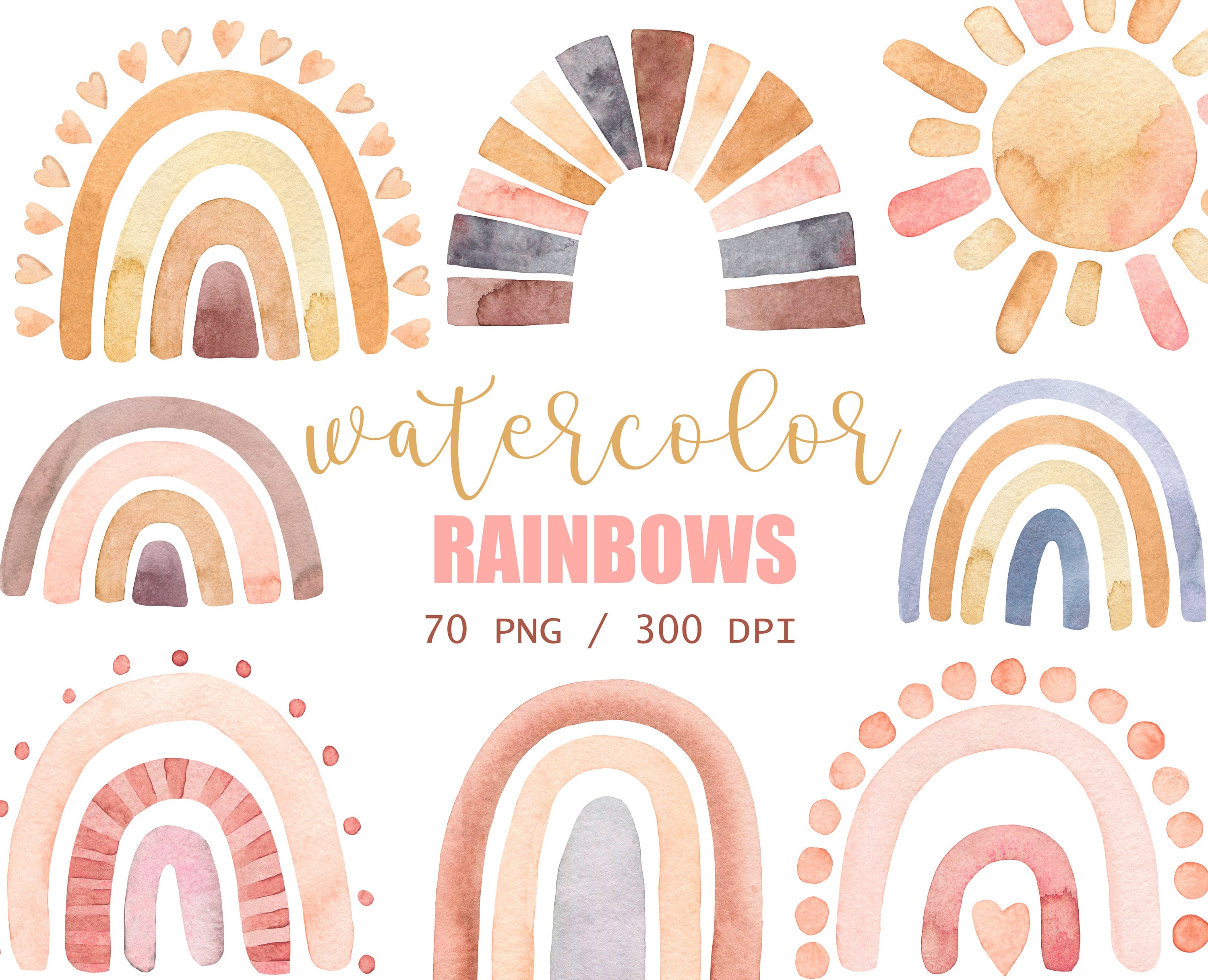 Aquarell Regenbogen Clipart Kinderzimmer Wandkunst | Etsy