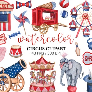 Clipart circo acquerello PNG Tenda da circo, Decorazione per bambini Festa a tema circo, Clipart animali, Clipart carnevale, Adesivo circo carosello acquerello
