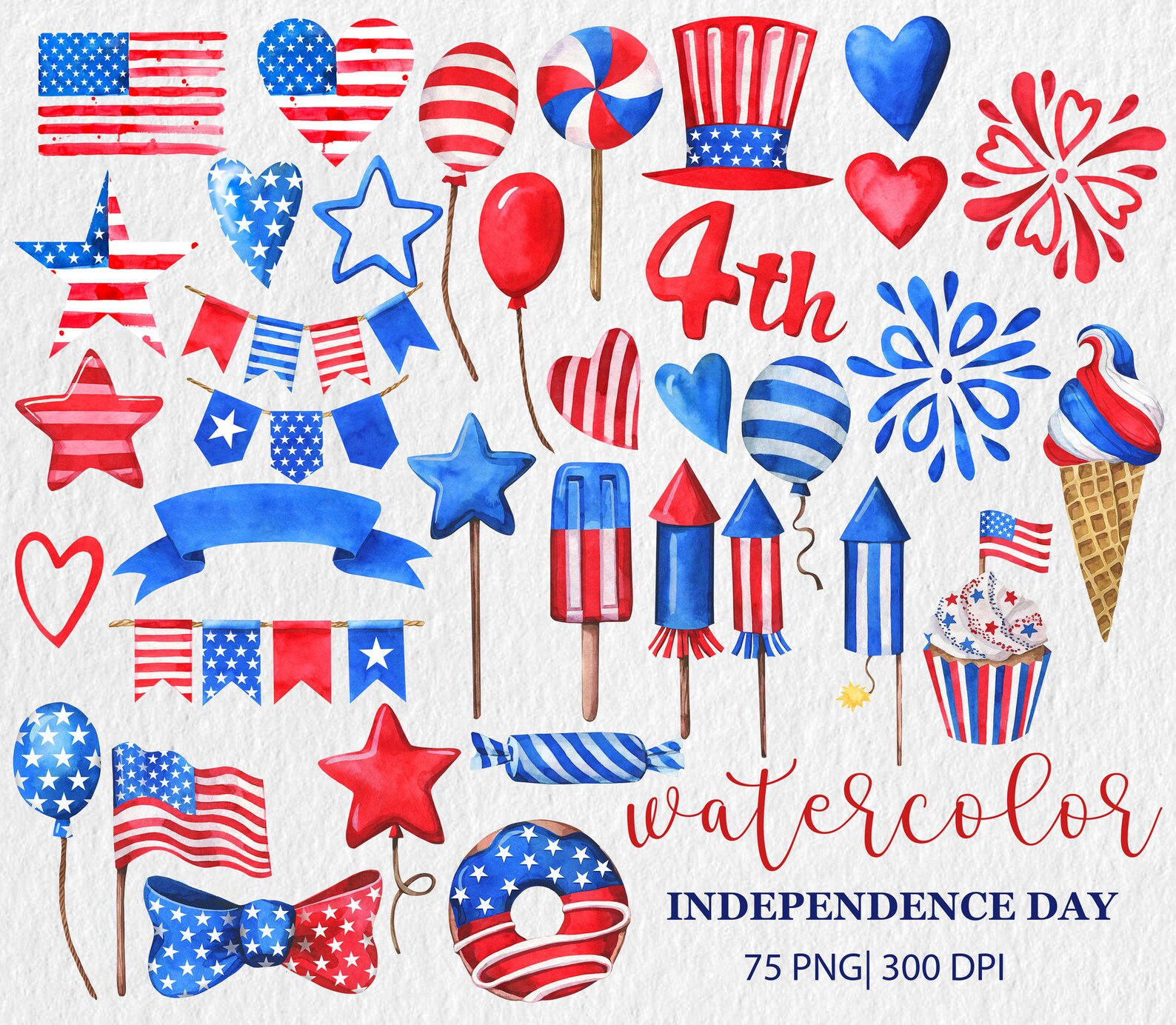 Watercolor 4th July Clipart, Independence Day Clipart, Patriotic Color ...