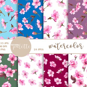 Aquarell Kirschblüte Sakura Muster, Digitales Papier, PNG, Sakura Blumen, Aquarell Nahtloses Muster, Blumenfrühlingshochzeitsdeko JPEG
