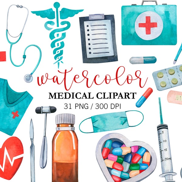 Watercolor Medical Clipart Healthcare Clipart Nurse Hospital Illustrations PNG Doctor Medicine Art Hospital Icons Medical Planner Sticker