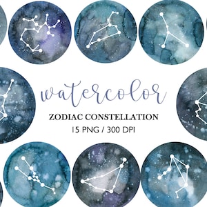 Costellazioni zodiacali dell'acquerello, clipart galassia dell'acquerello, segni zodiacali dell'acquerello, grafica della galassia, adesivi Planner, clipart della scuola materna, PNG