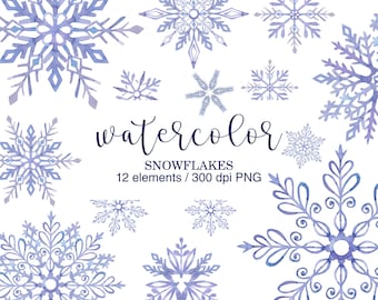 Watercolor Snowflakes Clipart, Watercolor snow collection, Snowy Clipart, Winter Clipart, Holiday clip art, PNG, Christmas decorations, Blue