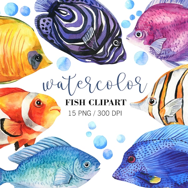 Watercolor Coral Reef Fish Clipart, Ocean Clipart, Sea life clipart, Watercolor fish clipart, Colorful Fish Clipart, Sea Animals Clipart PNG