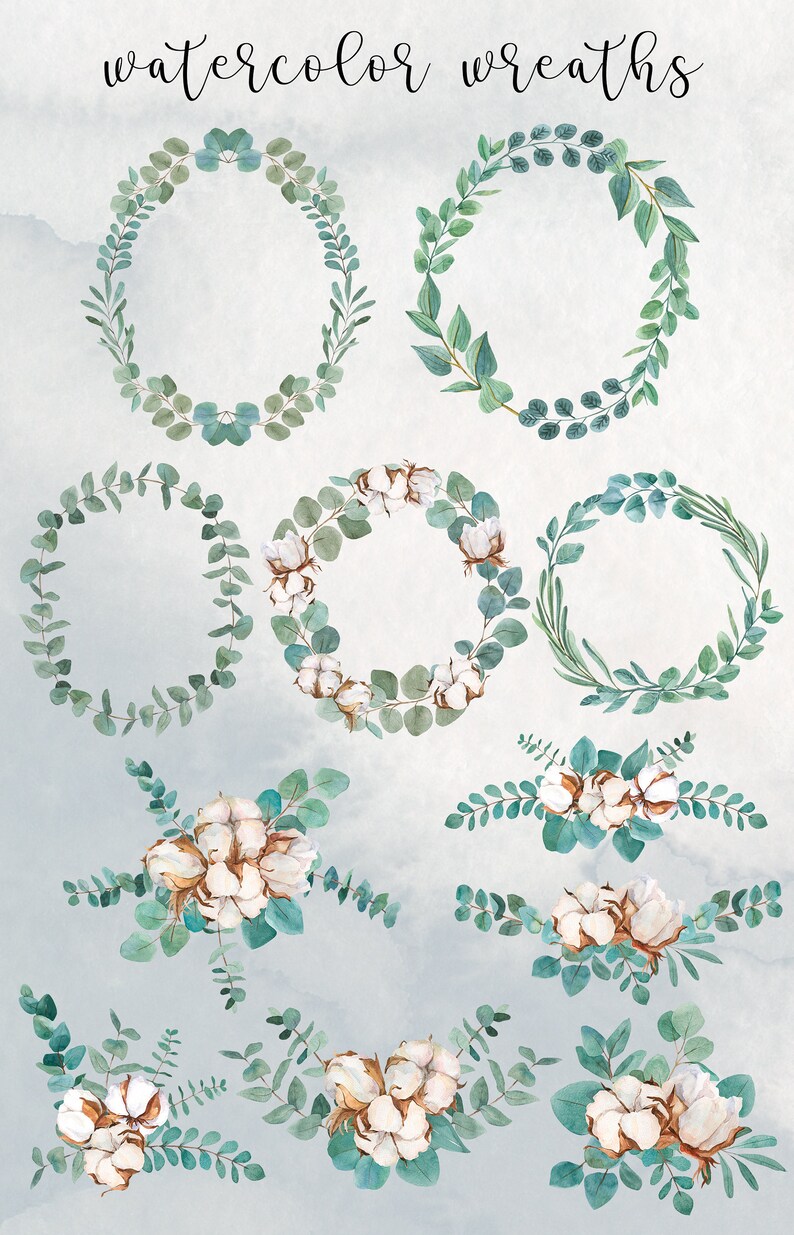 Eucalyptus PNG BUNDLE Wedding Designs, Eucalyptus Patterns, Watercolor ...