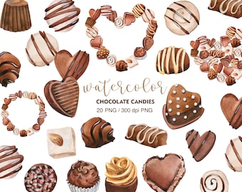 Watercolor Chocolate Candy Clipart PNG, Watercolor dessert clipart, Printable sticker, Chocolate Clipart, Chocolate Candy, Valentines day