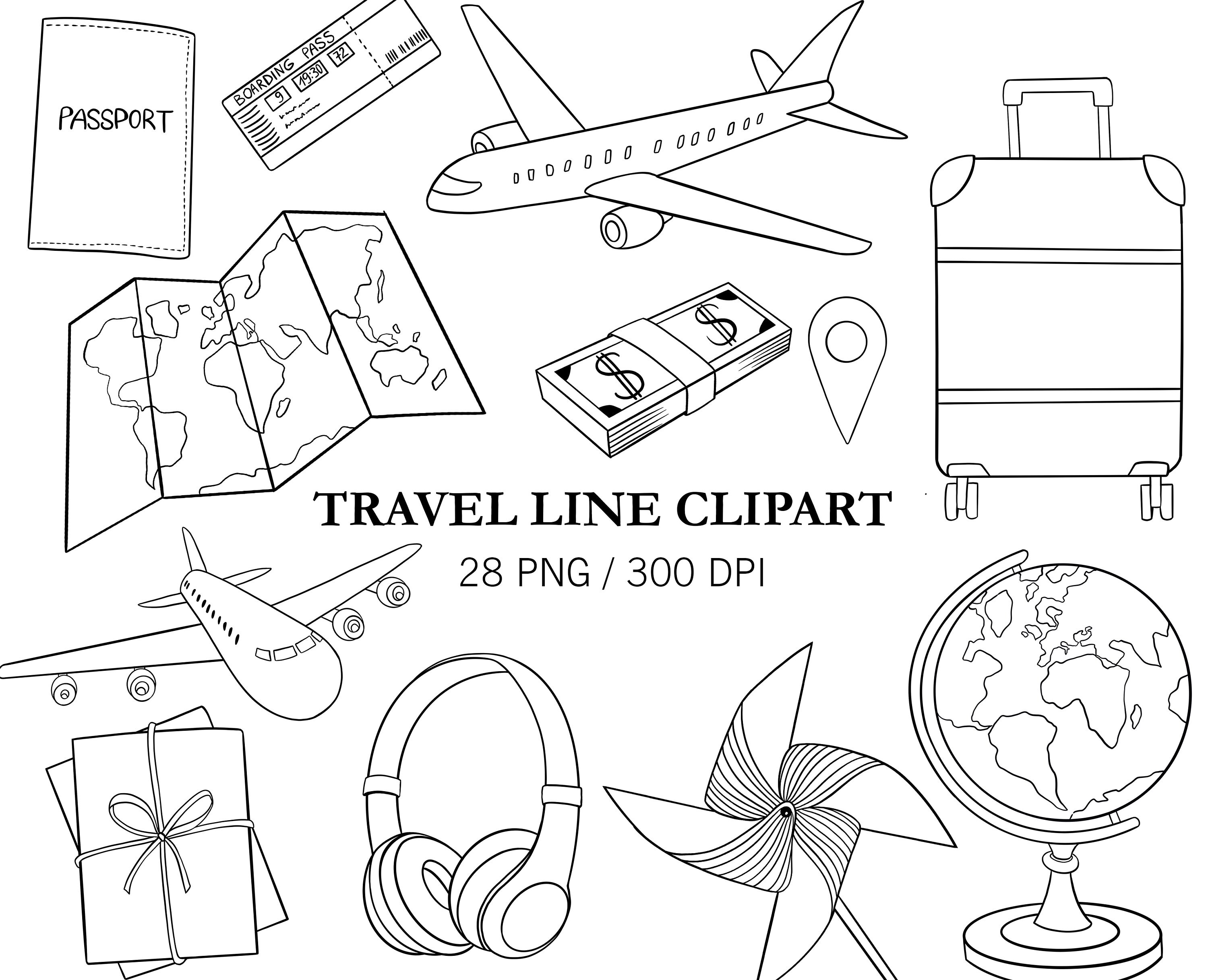 Travel Line Clipart Summer Holiday Vacation Clipart Tourism Etsy