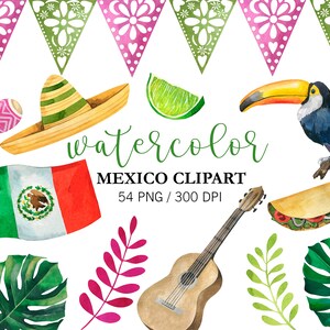 Watercolor Mexican Party Clipart, Mexico Clipart, Travel Clipart, PNG, Cinco De Mayo Clipart Party, image 2
