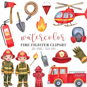 Aquarel brandweerman clipart PNG brandweerman jongen, decor kinderkamer, brandweerwagen, aquarel schoolprojecten brandweerkazerne brandweerman feestdecor