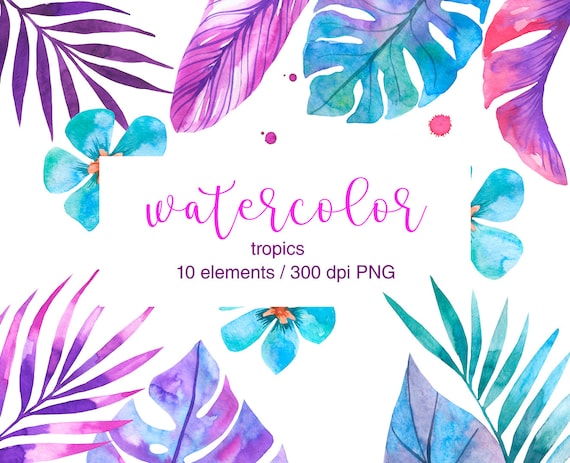 Purple Pink Tropical PNG Clipart, Tropical Wedding Designs, Baby Shower Watercolor Palm Leaves, Exotic flowers, tropical leaves, Monstera
