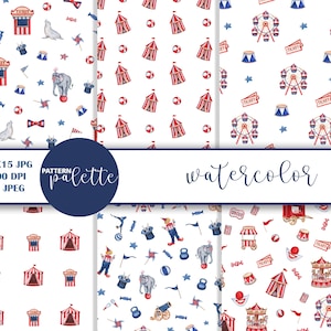 Watercolor Circus Seamless Patterns Watercolor Circus Digital Paper Circus Background Circus Printable Circus Scrapbook Circus PNG Carnival