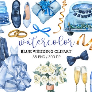 Aquarel bruiloft clipart, bruiloft decor, huwelijksboog, bruid clipart, bruidstaart, trouwauto, huwelijk clipart, blauwe bruiloft png