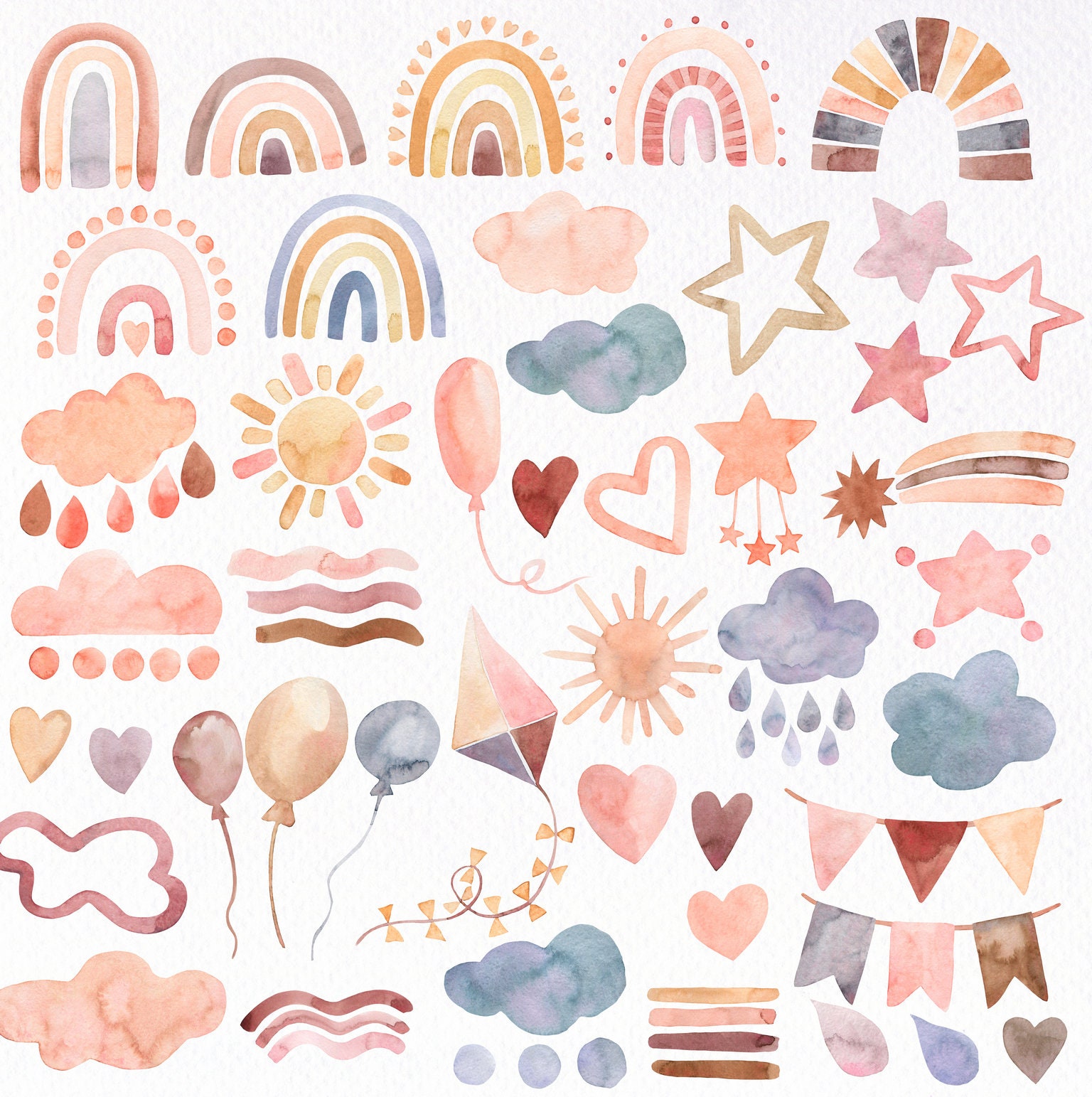 Watercolor Rainbow Clipart, Nursery Wall Art, Baby Shower Clipart, Boho ...