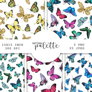 Motivi senza soluzione di continuità con farfalle ad acquerello, carta digitale, clipart di farfalle, farfalla rosa ad acquerello, PNG, motivo ripetuto, sfondo, tessuto