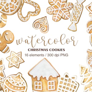 Kerst peperkoek aquarel clipart, png, aquarel kerstkoekjes clipart, peperkoek koekjes huis, winter bakken clipart, xmas
