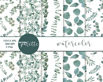 Aquarell Eukalyptus Seamles Patterns, Greenery Muster, Eukalyptusblätter, Blumentapete, Eukalyptus Clipart, Aquarellmuster, PNG