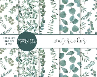 Watercolor Eucalyptus Seamles Patterns, Greenery Pattern, Eucalyptus Leaves, floral wallpaper, Eucalyptus clipart, Watercolor Pattern, PNG