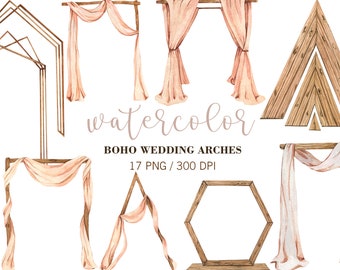 Boho Wedding Arches PNG Clipart, Wedding Invitation Designs, Wedding Elements, Wedding Arch Watercolor, Boho Wedding Clipart