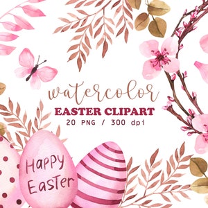 Ostern Aquarell Clipart, Ostereier, Aquarell Osterkranz, Frühlingsfeiertag Clipart, PNG, Digitale Ostereier Clip Art, Frühlingsblüte